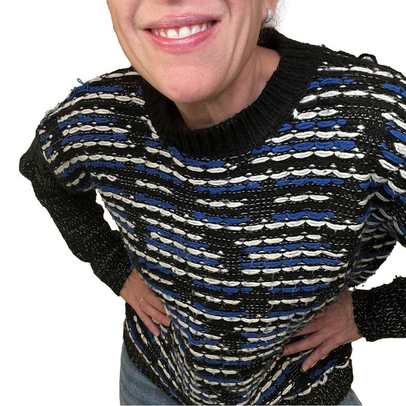 SILVIAN HEACH Crewneck Sweater Boxy Oversized Knit Woven Bouclé Black White Blue - Picture 14 of 14